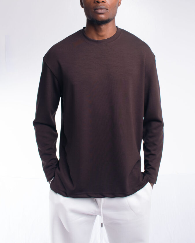 Brown long sleeved shirt.