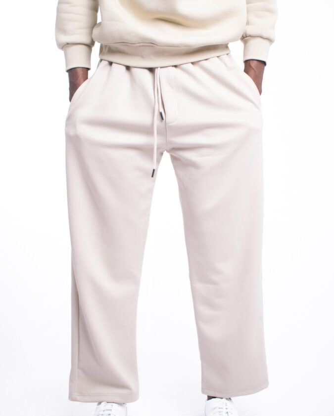 Cream tailored pants.