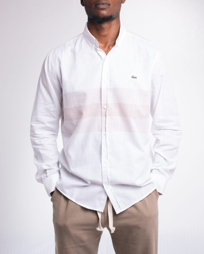 Sand brown button shirt.